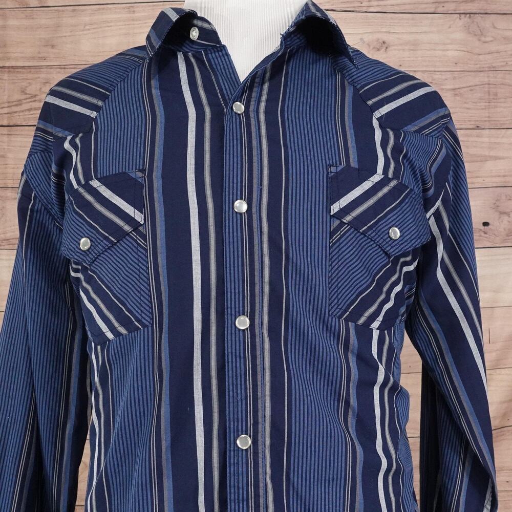 High Noon Shirt‎ Mens XL Blue Striped Western Pearl Snap Long Sleeve Cowboy Yoke